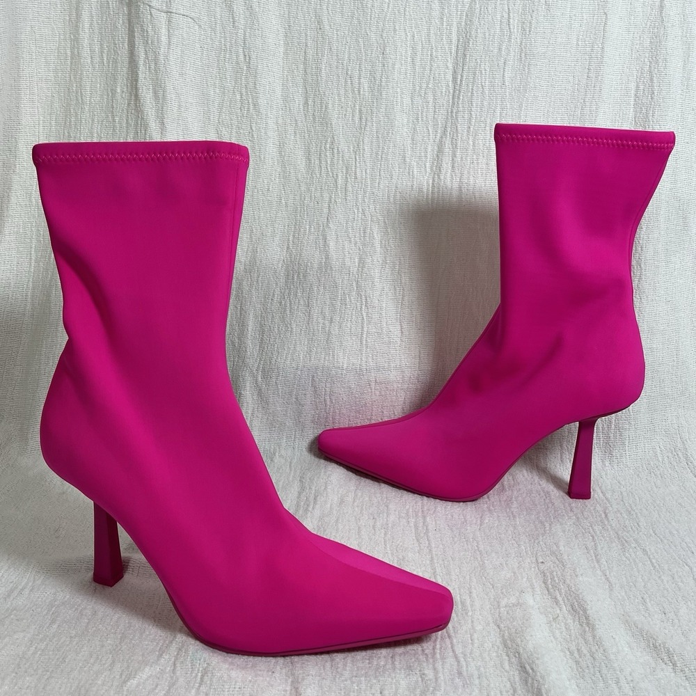 STEVE MADDEN Womens Pink Stretch Pointed Toe Zip-Up Booties 8.5 M Boots Mob Wife